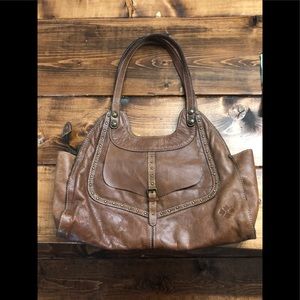 Patricia Nash Leather cognac studded satchel boho